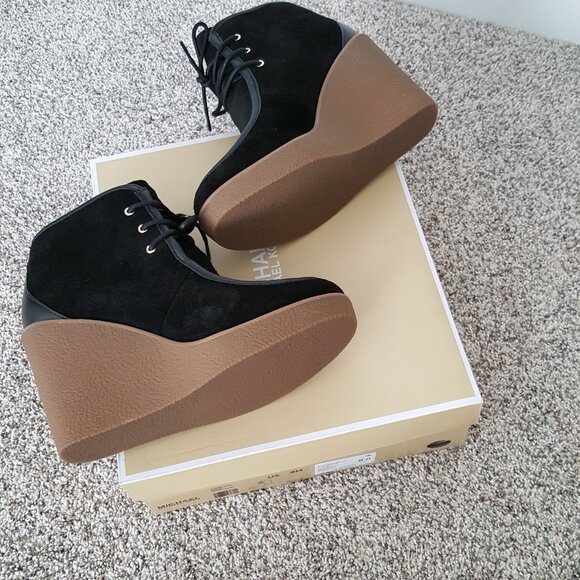 NWT Michael Kors Rye Suede Leather Wedge Ankle Boot Bootie Black 9 - Picture 11 of 11